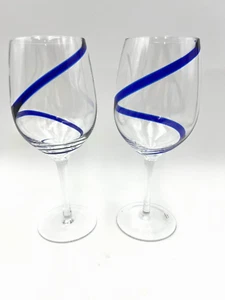 Pier 1 Cobalt Blue Swirline Water Wine Glass - Set of 2 - Picture 1 of 6