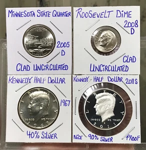 US Coins Lot: 90% Silver Kennedy Half + 40% Silver Kennedy Half + Clad UNC Coins - Picture 1 of 9