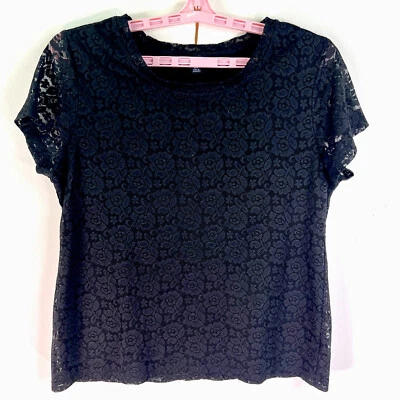 Топ женский George кружевной вязаный крючком с подкладкой размер XL 16-18 черный короткий рукав - Изображение 1 из 4