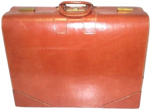 Vintage Warren Suitcase Carry On Genuine Leather Cowhide Massachusetts Brown - Picture 1 of 12