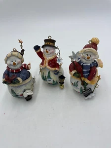 Home Interiors Set of 3 Snowmen Christmas Ornaments Decor 3 Inches Original Box - Picture 1 of 12