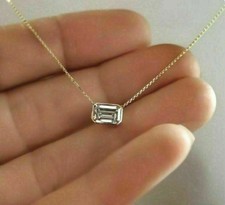 2Ct Emerald-Cut D/VVS1 Diamond Solitaire Pendant Necklace 18k Yellow Gold Fn