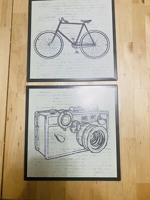"Juego de arte de pared original cámara y bicicleta 8x8"" metálico ¡Bonito!" Foto 1 de 4
