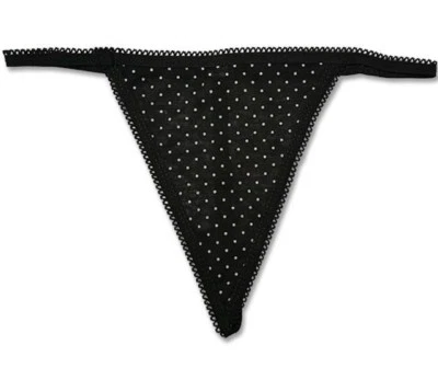 Polka Dot G-String Panties Underwear Scalloped Trim Elastic Back Black 1132 - Image 1 of 2