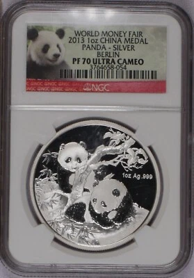 2013 Silver Panda 1 oz. World Money Fair Berlin NGC PF70 Ultra Cameo. Free ship. - Image 1 of 2