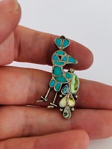 Silver turquoise & abalone shell Navejo novelty bird brooch, native American 925