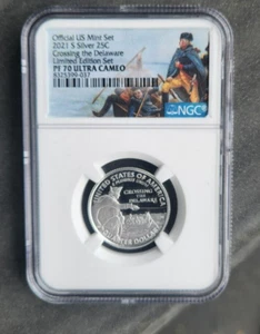 2021 S Silver NGC Proof 70 Ultra Cameo Washington Crossing the Delaware Quarter - Picture 1 of 4
