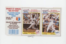 1986 Drake's Big Hitters Food Issue 2 Card Panel Rickey Henderson Pedro Guerrero