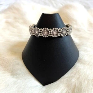 Boho Floral Stretch Bracelet Rhinestone Fairygrunge Festival Silver Tone 13431 - Picture 1 of 9
