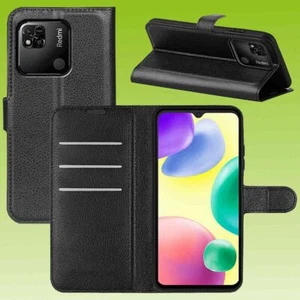 Für Xiaomi Redmi 10A Handy Tasche Schwarz Etuis Kunst-Leder Hülle Schutz Case - Zdjęcie 1 z 1