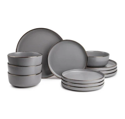 Juego de vajilla de gres de 12 piezas de tomillo y mesa, colección Ava Foto 1 de 4