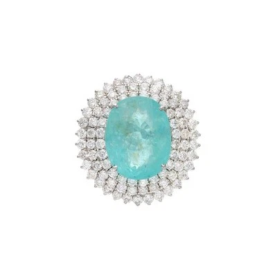 Anillo de plata de turmalina tipo Paraiba de 9,20 quilates con forma ovalada y 2,75 quilates corte redondo circonita cúbica 935 Foto 1 de 4