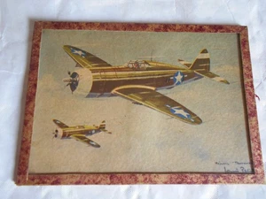 Vintage WW2 Framed post card American P47 Thunderbolt Louis Petit French Artist - Picture 1 of 2