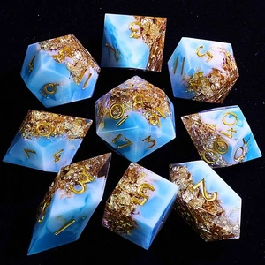 9 Polyhedral Resin Dice Set D and D Azure & Rosegold for Dungeons Dragons RPG - Picture 1 of 3