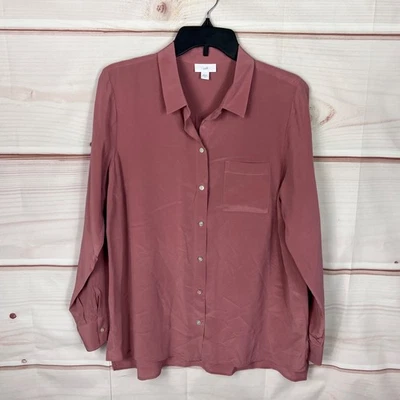 J Jill Top Womens M Pink Silk Shirt Button Up Long Sleeve Pocket Collar Solid - Image 1 of 4