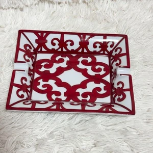 Hermes Paris Ashtray Guadalquivir Red Plate Dish Porcelain Tray Cigar No box - Picture 1 of 10
