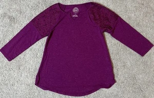 SO Girls Size 7/8 Purple Long Sleeve Shirt Lace Shoulders - Picture 1 of 7