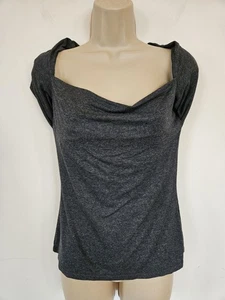 BAY TRADING COMPANY Grey Cowl Neck Short Sleeve T-Shirt M UK 12 Stretch Top Y2K - Picture 1 of 19