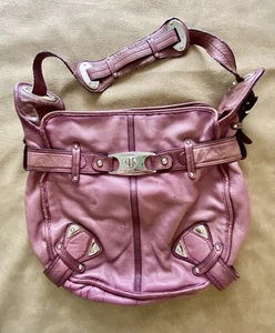 Bolso de Mano Vintage Y2K B. Makowsky Cuero Rosa Flexible Holgado Grueso Plateado - Imagen 1 de 12