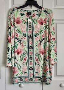 JM Collection Stretch Knit Floral Print Career Tunic Top Blouse Plus Size Jacqua - Picture 1 of 6