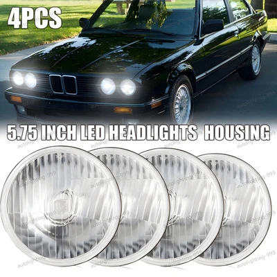 4PCS 5-3/4 5.75" Round LED Headlights Glass Housing For BMW 325i 528i 535i E30 - Image 1 of 4