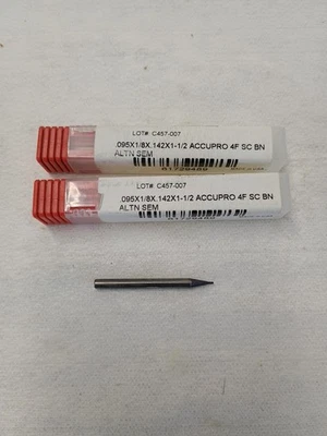 Carbide .4FL SC.095 x 1/8 x .1427 x 1-1/2 Ball Nose End Mill Accupro  BN 2 pc — 第 1/4 张图片