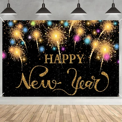 Giugio Silvester Deko 2025 Neujahr Hintergrund Banner 180x110cm Happy New Year - Bild 1 von 4