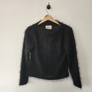 Y2K Vue Point Petite by Jordan langärmliges schwarzes flauschiges Shirt Small Petite - Bild 1 von 5