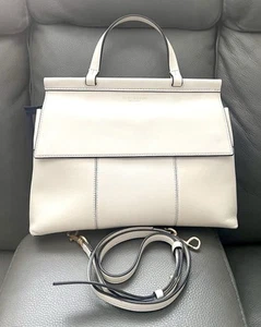 Tory Burch Block T Cream Leather Satchel, Detachable Flap Bag/Crossbody Bag - Picture 1 of 23