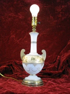 ANTIQUE Bohemian Moser Gold Leaves Glass Urn Vase Lamp - Picture 1 of 1