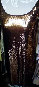 DKNY Pure Silk Black Gold Sequins sleeveless Shift Dress szS. Fantastic. - Picture 1 of 10