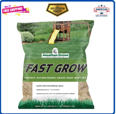 JONATHAN GREEN Fast Grow Grass Seed Mix for Sun And Shade Lawn Areas, 3 Pounds