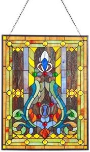 Elegant Tiffany Stained Glass Fleur de Lis Window Panel - Picture 1 of 4