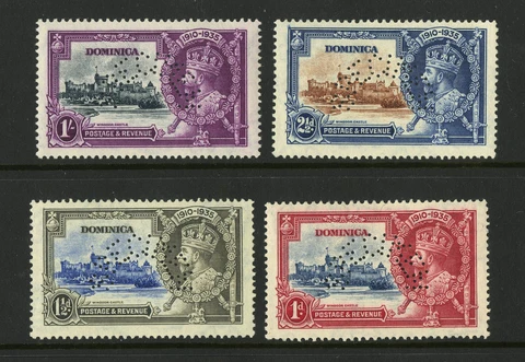 M8394 Dominica 1935 SG92S/5S - 1935 Silver Jubilee set perforated SPECIMEN Cover