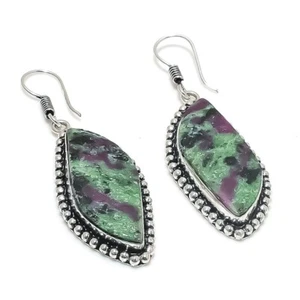 Ruby Zoisite Gemstone Handmade 925 Sterling silver Earring Size 2.25'' - Picture 1 of 1