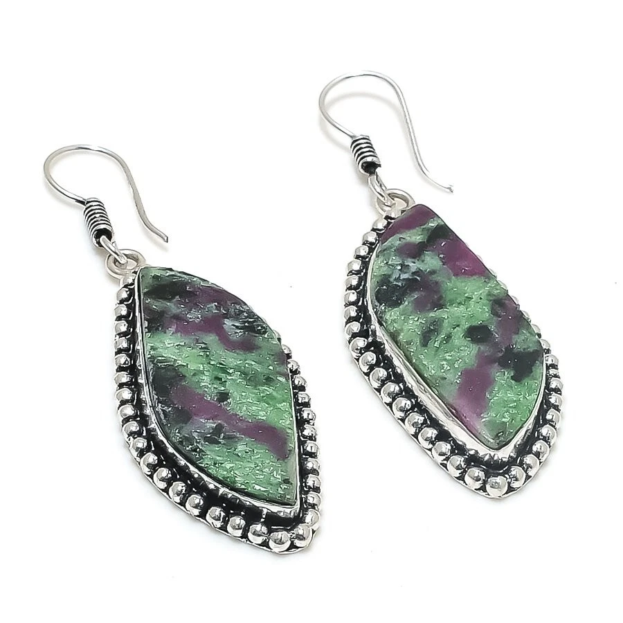 Ruby Zoisite Gemstone Handmade 925 Sterling silver Earring Size 2.25'' - Image 1 of 1