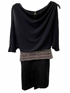 XOXO Black Mini Dress Junior Sz 7/8 Beaded Sash Belt Sheer Top Open Keyhole Back - Picture 1 of 8