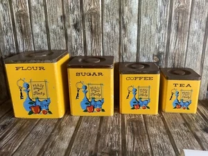 RETRO WOODEN CANISTER SET - VINTAGE CANISTERS TIMBER CONTAINER KITCHENWARE - Foto 1 di 17