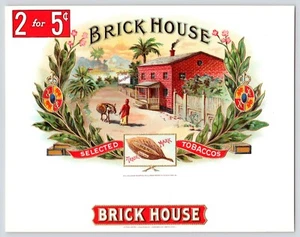 Burro de tabaco seleccionado Brick House de colección etiqueta de caja de cigarros EMB 9x7" - Imagen 1 de 2