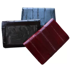 Genuine Eel Skin Leather Trifold Wallet Credit Card Wallet Men's Purse - Picture 1 of 41