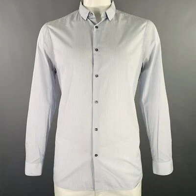 BURBERRY LONDON Size 42 White Light Blue Stripe Cotton Long Sleeve Shirt - Image 1 of 4