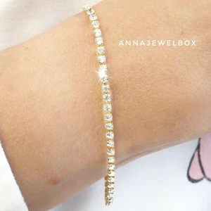 Gold Cubic Zirconia CZ Crystal Tennis Bracelet Bangle Bridal Birthday Gift Bag - Picture 1 of 12