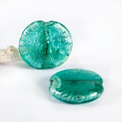 2x Glasperlen Lampwork Silberfolie Riesig 35mm Handarbeit GlitzerInsel 00990f - Bild 1 von 2