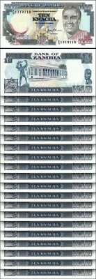 Zambia 10 Kwacha 1989 - 1991, UNC, 20 Pcs LOT, Consecutive, P-31 - Image 1 of 4