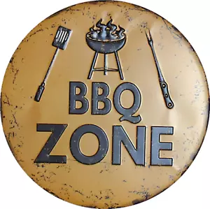 Retro BBQ Zone Metal Tin Sign - 30cm Diameter - Picture 1 of 12