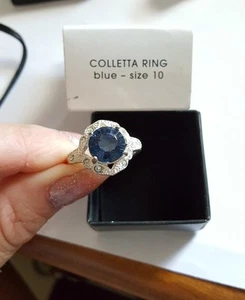 Brand New AVON COLLETTA RING SZ 6 SILVER WITH blue STONE & RHINESTONE ACCENTS - Picture 1 of 3