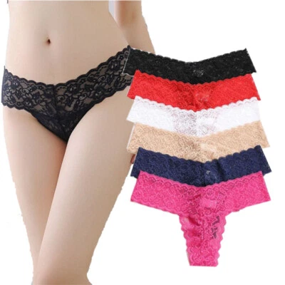 Womens Sexy Lace Underwear Ladies Cotton Thongs G-String Knickers Briefs