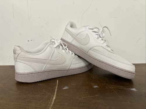 Scarpe da donna Nike Court Vision basse in tela NUOVE SENZA SCATOLA bianche rosa fantasma taglia 10 5