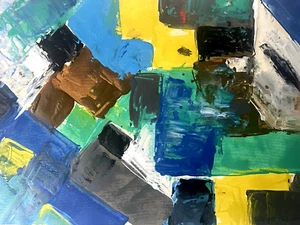 Serge Poliakoff Original Painting Blue Green Yellow Geometric USSR Russian D37 - Picture 1 of 9