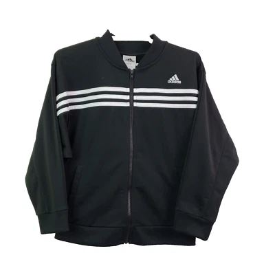 Adidas Niñas Talla M 10/12 Negro Blanco Rayas Atlético Cremallera Chaqueta Foto 1 de 4